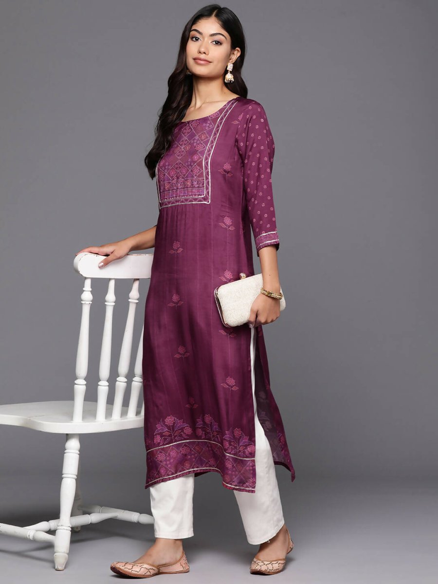 Ahalyaa Women's Traditional wear Kurta - Purple | Grocsy