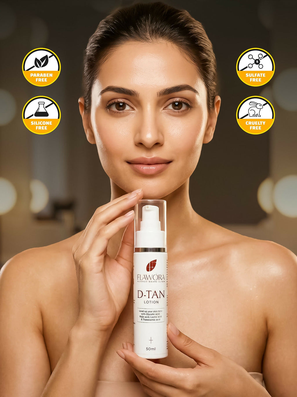 Flawora Set of 24k Golden Glow Face Serum and D-Tan Lotion | Grocsy
