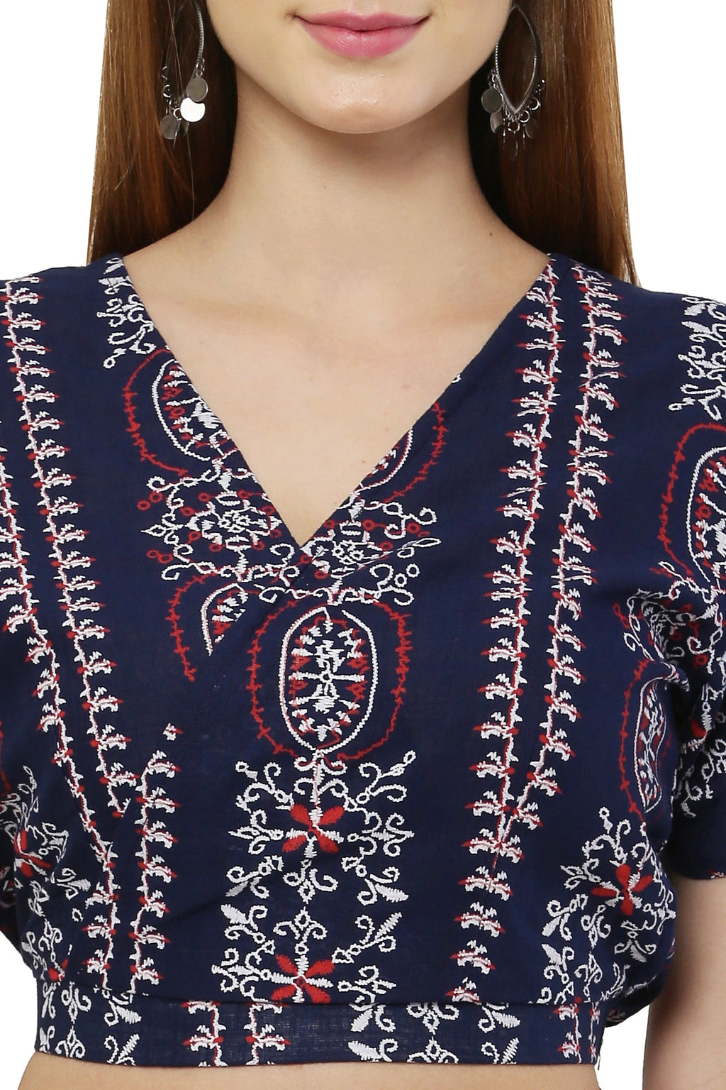 PAVONINE Navy Blue Color Printed Crop Top And Flared Palazzo Set For Girls & Women | Grocsy