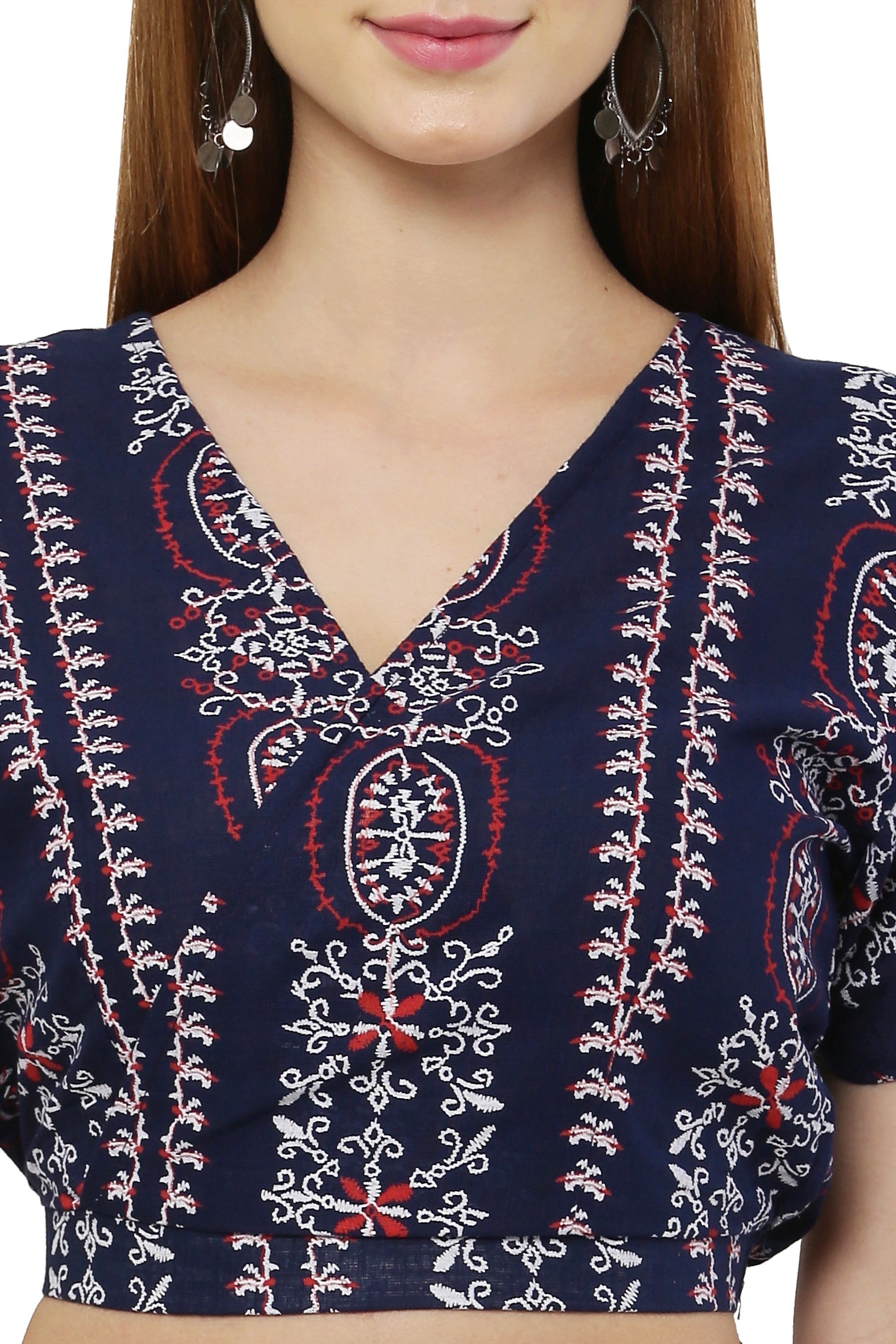 PAVONINE Navy Blue Color Printed Crop Top And Flared Palazzo Set For Girls & Women | Grocsy