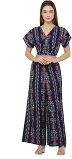 PAVONINE Navy Blue Color Printed Crop Top And Flared Palazzo Set For Girls & Women | Grocsy