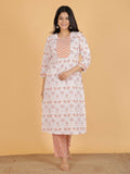 Aramya White Soft Cotton Floral Print Straight Kurta Set for Women | Grocsy
