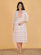 Aramya White Soft Cotton Floral Print Straight Kurta Set for Women | Grocsy