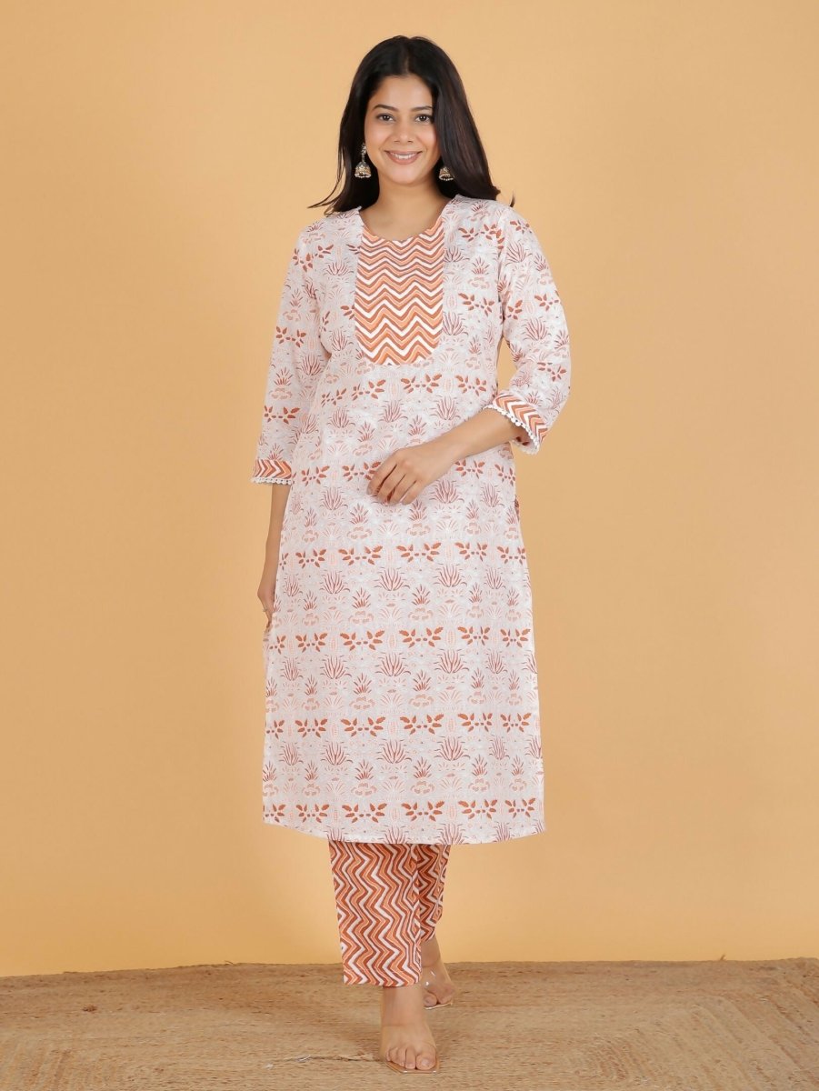 Aramya White Soft Cotton Floral Print Straight Kurta Set for Women | Grocsy