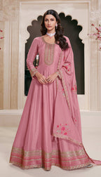 Anaita Pink Embroidered Work Silk Stitched Anarkali Suit | Grocsy