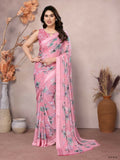 Designer Partywear Pink Bright Moss Satin Patta Fancy Saree - Kanak | Grocsy