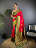 Joban Fashion Banarasi Red Woven Soft Silk Saree | Grocsy