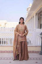 Teeya Creation Womens New Stylish Fendi Crush With Zari Sequins Embroidered Work Kurta Set | Grocsy