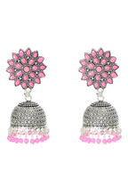Mominos Fashion Joharkamal Kundan work Jhumka with Baby Pink Beads