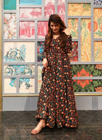 Jyoti Fashion Women's Coffee Heavy Digital Printed Cotton Silk Anarkali Dress | Grocsy