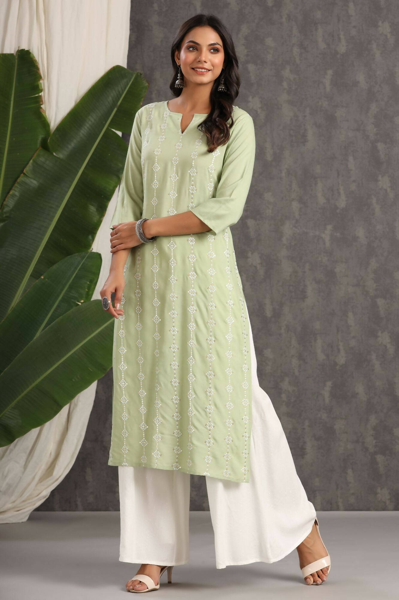 Juniper Women Lightolive Rayon Embroidered A-Line Dress | Grocsy