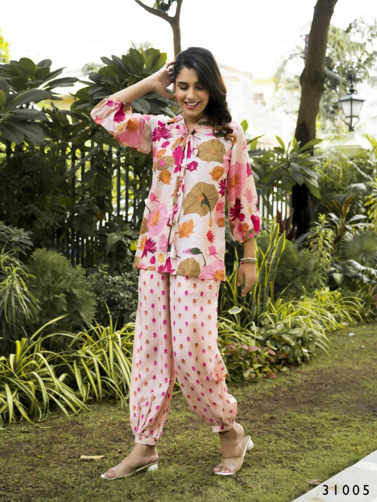 Casual Fashionable Multi Muslin Cotton co-ord set - Manya | Grocsy
