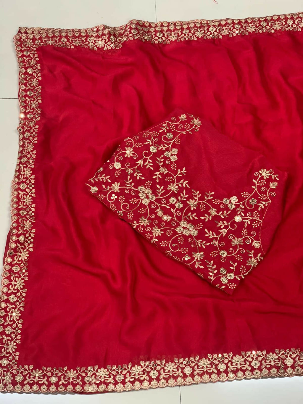Teeya Creation New Trendy Stylish Party Wear Silk Saree-Red | Grocsy