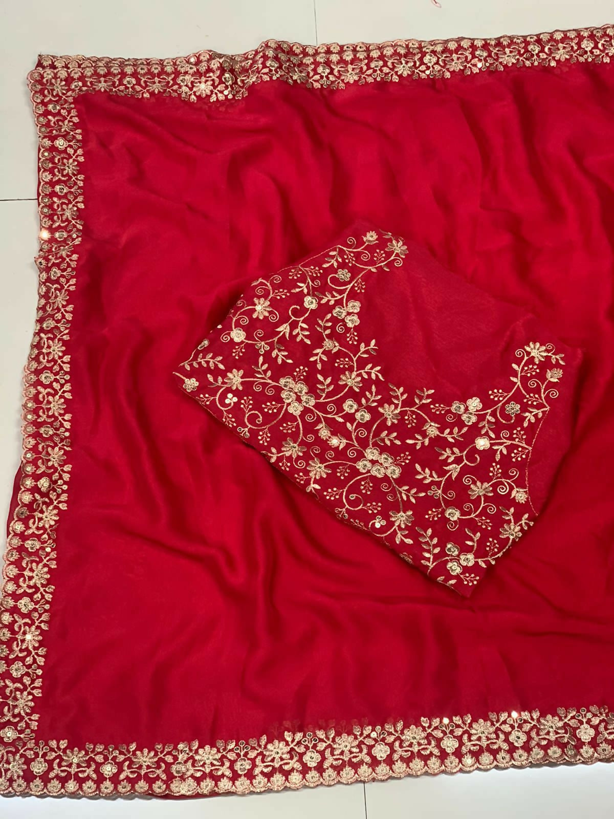 Teeya Creation New Trendy Stylish Party Wear Silk Saree-Red | Grocsy