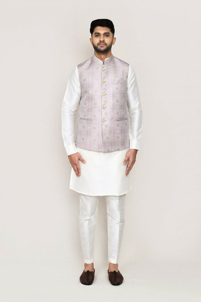 Joban Fashion White Colored Art Silk Fabric Kurta, Jacket With Straight Fit Pant | Grocsy