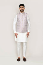 Joban Fashion White Colored Art Silk Fabric Kurta, Jacket With Straight Fit Pant | Grocsy