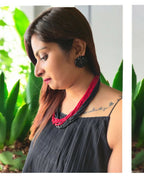 Inhanns Vibrant Handmade 20 Layers Beaded Necklace With Matching Earrings - Black & Red | Grocsy