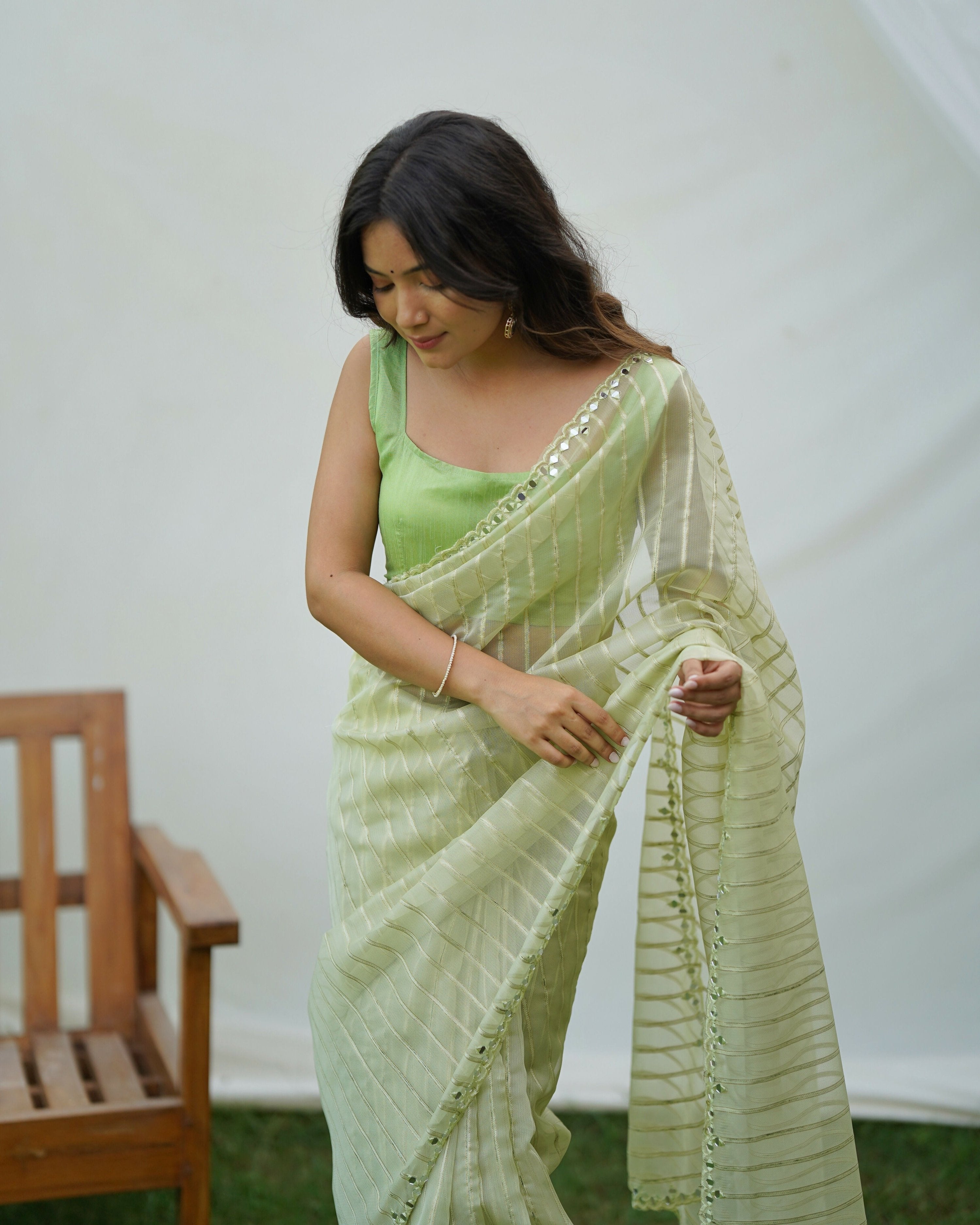 Vamsee Vijaysitara Pista Organza Saree | Grocsy