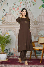 Festive Wear Ethnic Pure gaji silk with pocket inside kurti Brown Stitched Suit - Pihu | Grocsy