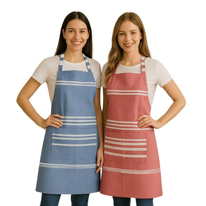 Varde Waterproof Cooking Apron For Men & Women With 2 Pockets-Rock Blue & Light Mauve (Pack of 2) | Grocsy
