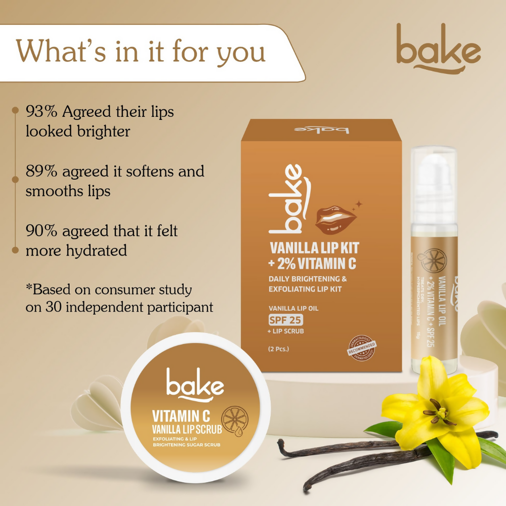 Bake Vitamin C Vanilla Lip Kit With Lip Balm SPF 25 & Lip Scrub For Dark & Pigmented Lips | Grocsy