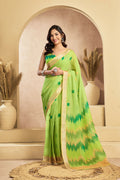 Vastranavya Mint Green Digital Printed Linen Ready To Wear Pocket Saree with Unstitched Blouse | Grocsy
