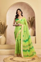 Vastranavya Mint Green Digital Printed Linen Ready To Wear Pocket Saree with Unstitched Blouse | Grocsy