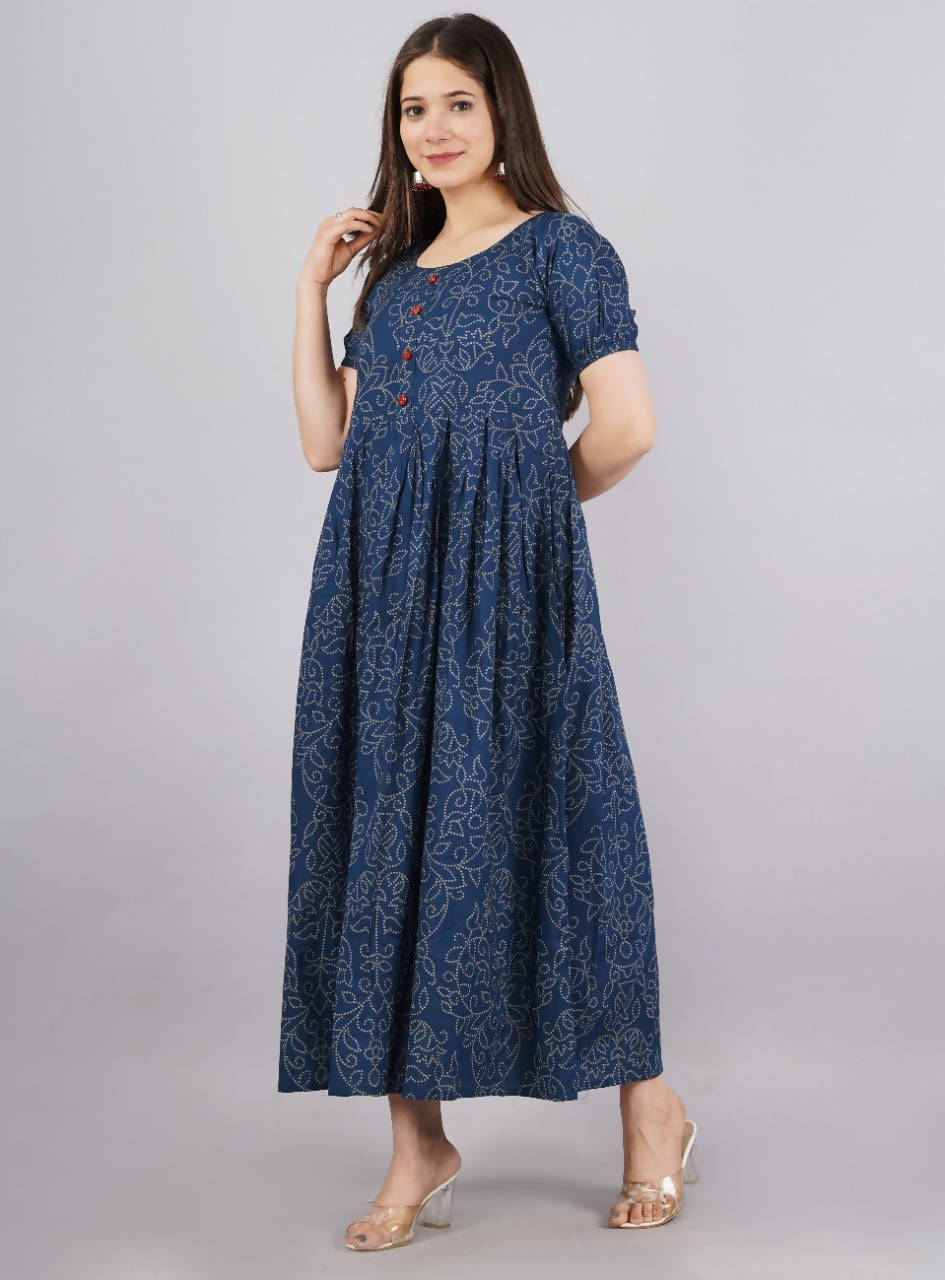 Vamika Blue Cotton Printed Party Wear/Casual Wear Kurti | Grocsy