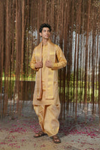 Gold Mirage Kanjivaram Machien Embroidered Pattu Set by Hilo Design | Grocsy