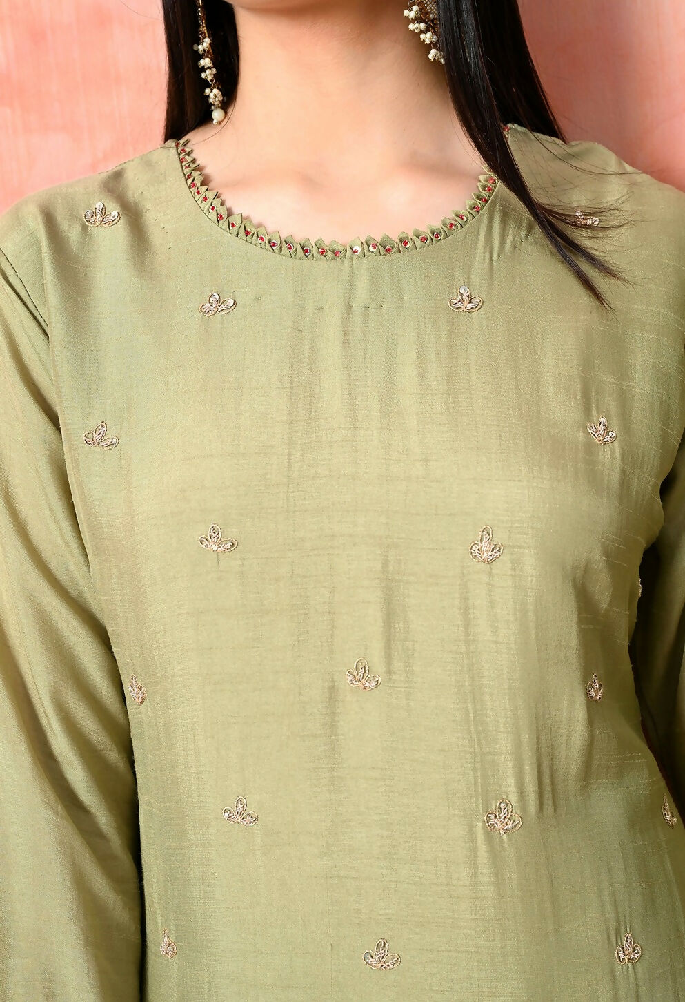 Joban Fashion Light Green Premium Pure Viscose Print Dola With Handwork Kurta Set | Grocsy