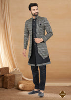 Joban Fashion Men's Black Heavy Art Silk Double Finish Plain Indowestern | Grocsy