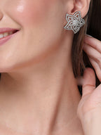NVR Wome's Silver-Plated AD- Studded Star-Shaped Contemporary Stud Earrings | Grocsy