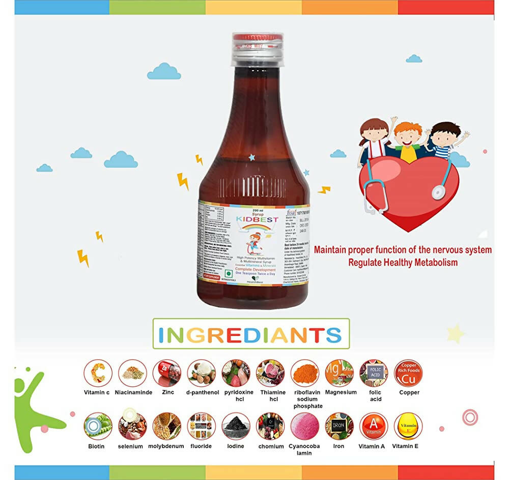 HealthBest Kidbest Multivitamin & Multimineral Syrup for Kids | Grocsy