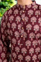 Souchii Men Burgundy Pure Cotton Ethnic Motif Printed Straight Kurta | Grocsy