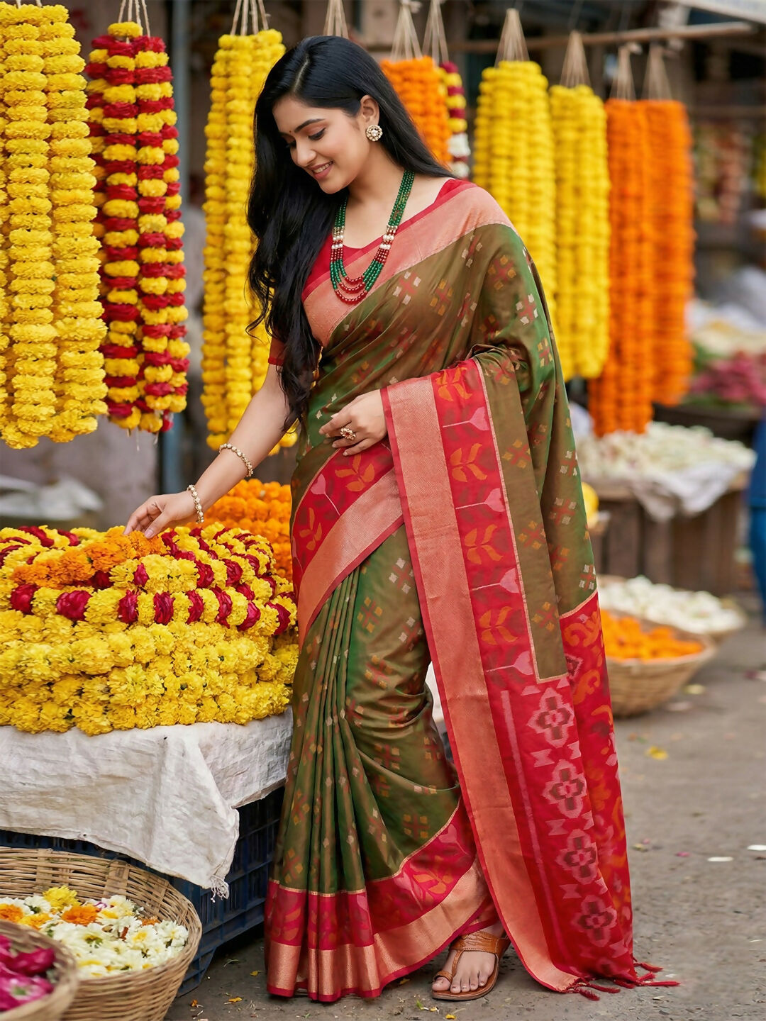 Shree Shyam Fashion Brown Pochampally Silk Saree | Grocsy