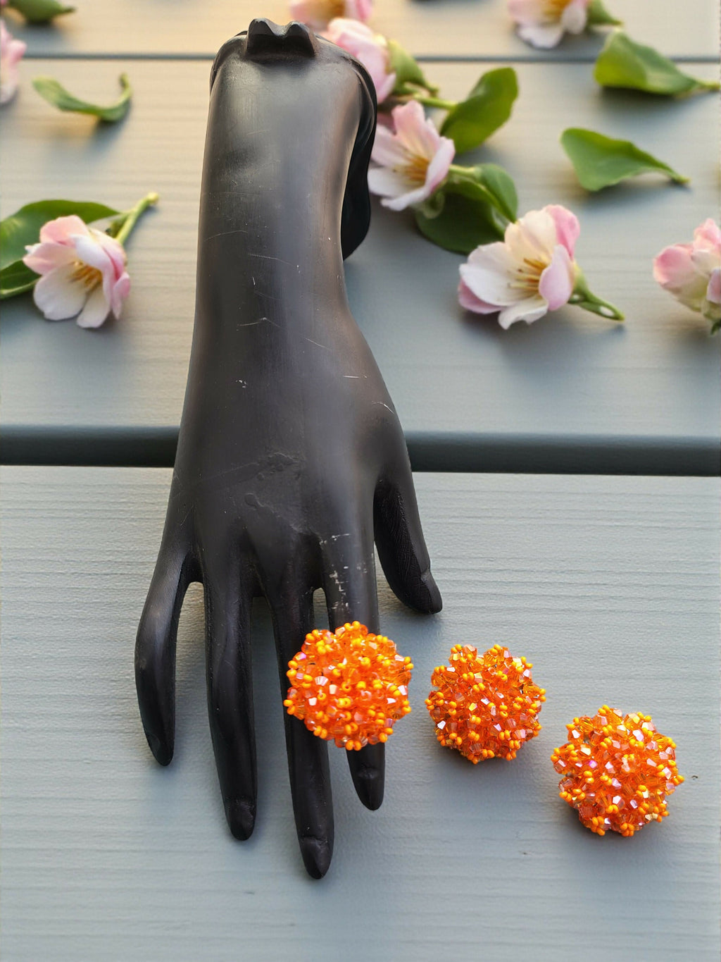 Inhanns Rangmani Crystal Duo – Adjustable Ring + Statement Earrings Set - Orange | Grocsy