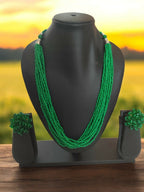 Inhanns Bloom Handmade Beaded Necklace With Earrings - 12 Layers - Darkgreen Necklace Set | Grocsy