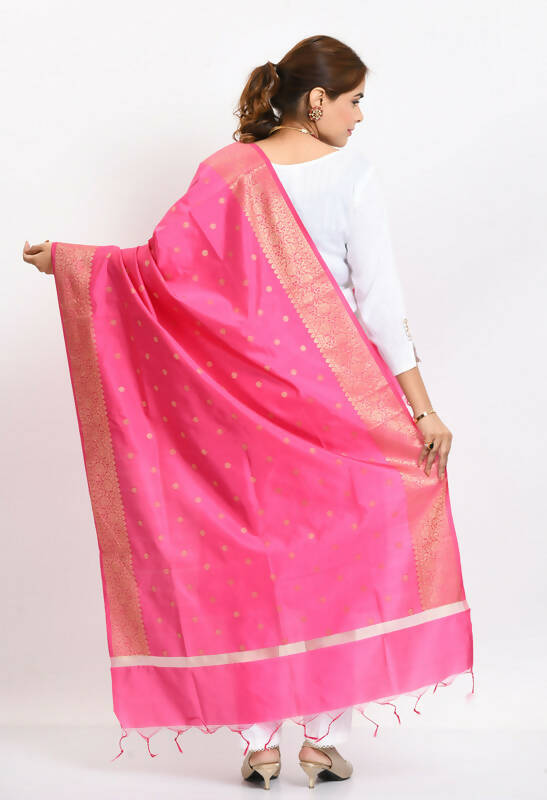 Mominos Fashion Moeza Women's Banarsi Silk Woven Design Pink Dupatta | Grocsy