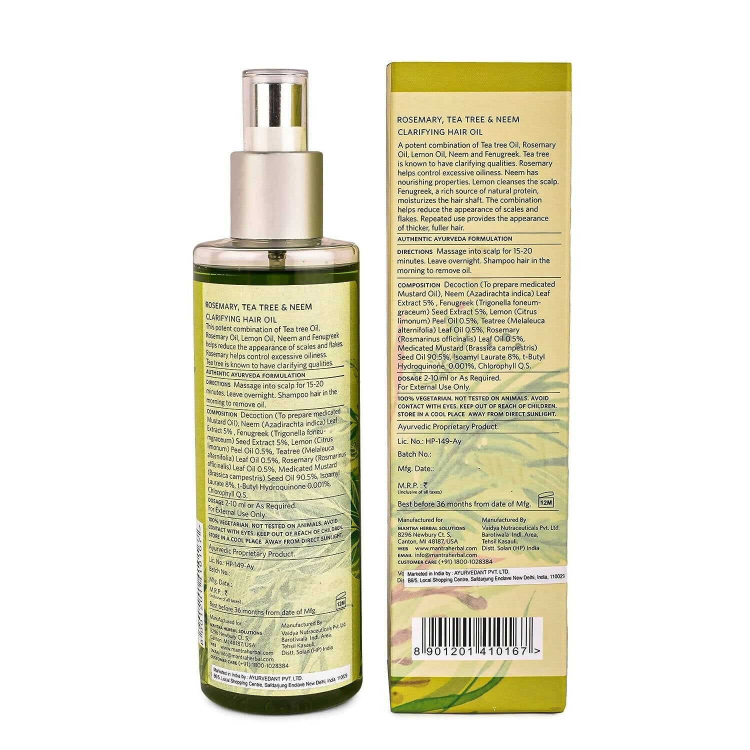Mantra Herbal Rosemary, Tea Tree and Neem Clarifying Hair Oil | Grocsy