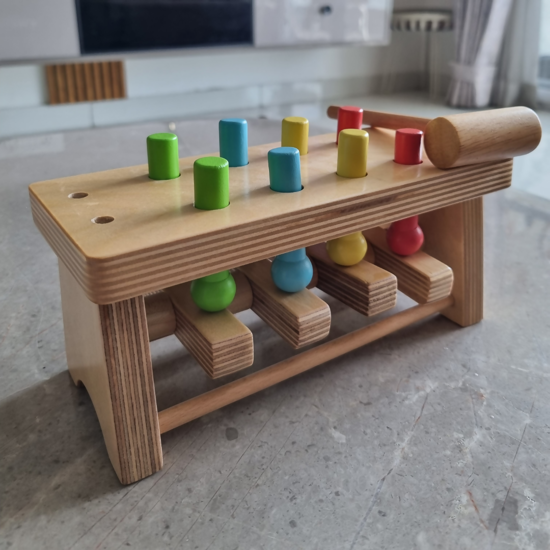 Nesta Toys Wooden Pounding Bench Toy with Hammer, Montessori Toy for Babies & Toddlers (1+ Years), STEAM Toddler Toy | Grocsy