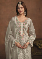 Slate Grey Soft Organza Embroidered Festive Salwar Suit - Emponline | Grocsy