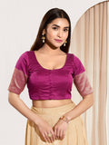 Joban Fashion South Pink Taffeta Silk Padded Blouse With Round Neck Elbow Sleeves | Grocsy