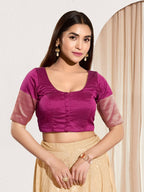 Joban Fashion South Pink Taffeta Silk Padded Blouse With Round Neck Elbow Sleeves | Grocsy