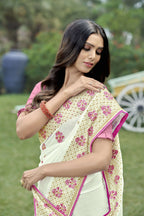 Vamsee Rashmika 2.0 White Georgette Silk Saree | Grocsy