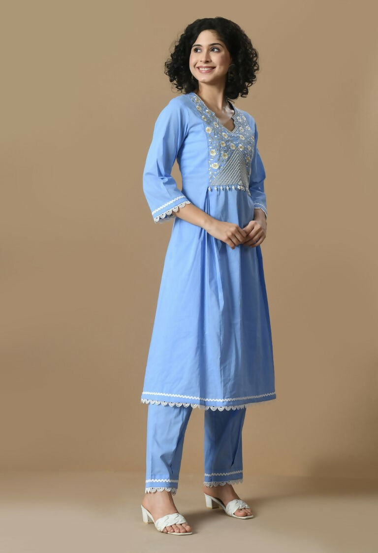 Joban Fashion L.Blue Cotton Kurta Set | Grocsy