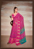Pink Cotton Floral Printed Saree With Unstitched Blouse Piece - Kathika | Grocsy