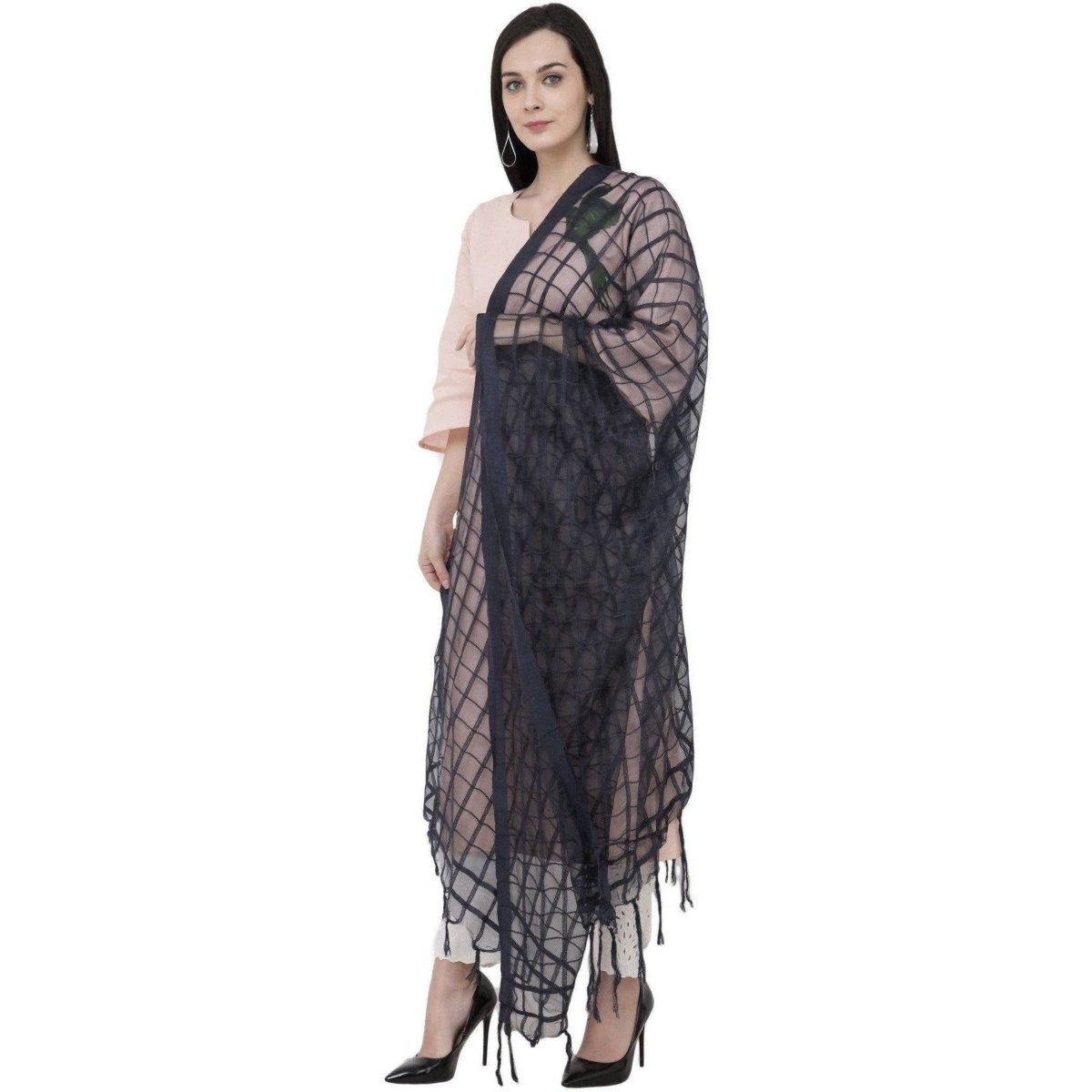 A R Silk Cotton Square Regular Dupatta Color Navy Dupatta or Chunni | Grocsy