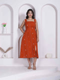 Miravan Womens Abstract Printed Rust ALine Maxi Dress | Grocsy