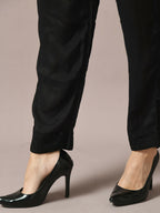 Myshka Women's Black Embroidered Cotton Straight Party Kurta Set | Grocsy