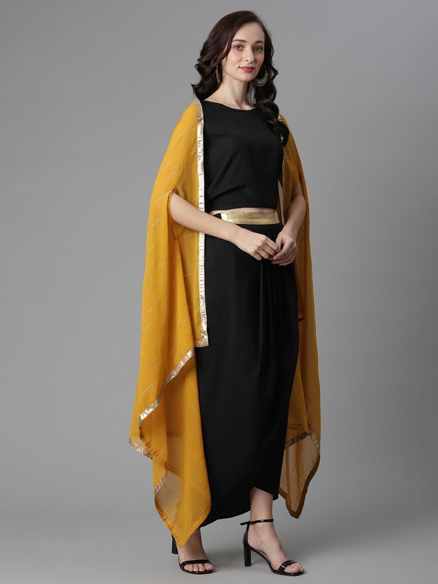 Ahalyaa Women's Black Crepe Top Skirt With Shrug | Grocsy
